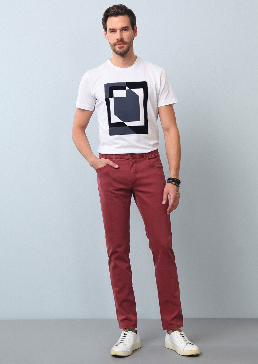 Gül Kurusu Düz Dokuma Slim Fit Casual Pamuk Karışımlı Pantolon - 1