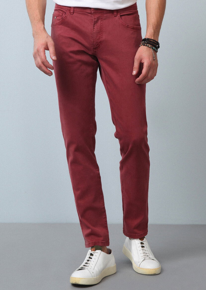 Gül Kurusu Düz Dokuma Slim Fit Casual Pamuk Karışımlı Pantolon - 2