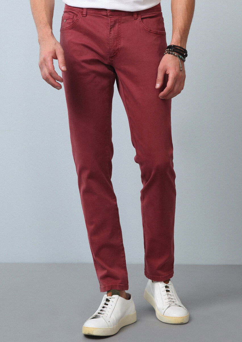 Gül Kurusu Düz Dokuma Slim Fit Casual Pamuk Karışımlı Pantolon - 2