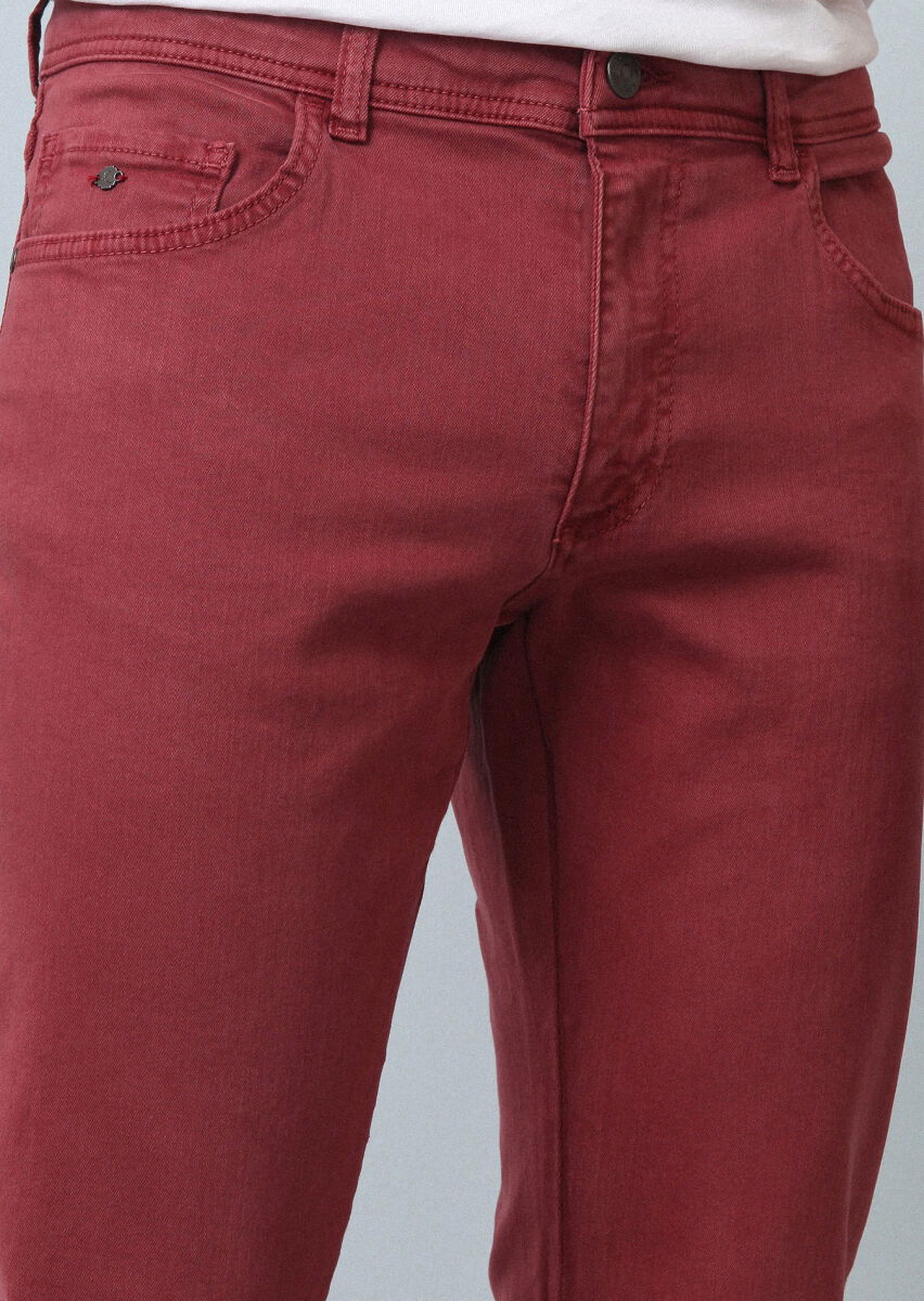 Gül Kurusu Düz Dokuma Slim Fit Casual Pamuk Karışımlı Pantolon - 3