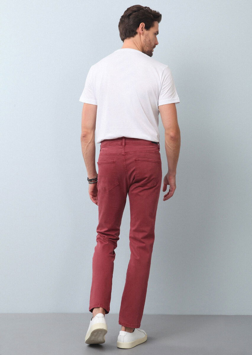 Gül Kurusu Düz Dokuma Slim Fit Casual Pamuk Karışımlı Pantolon - 4