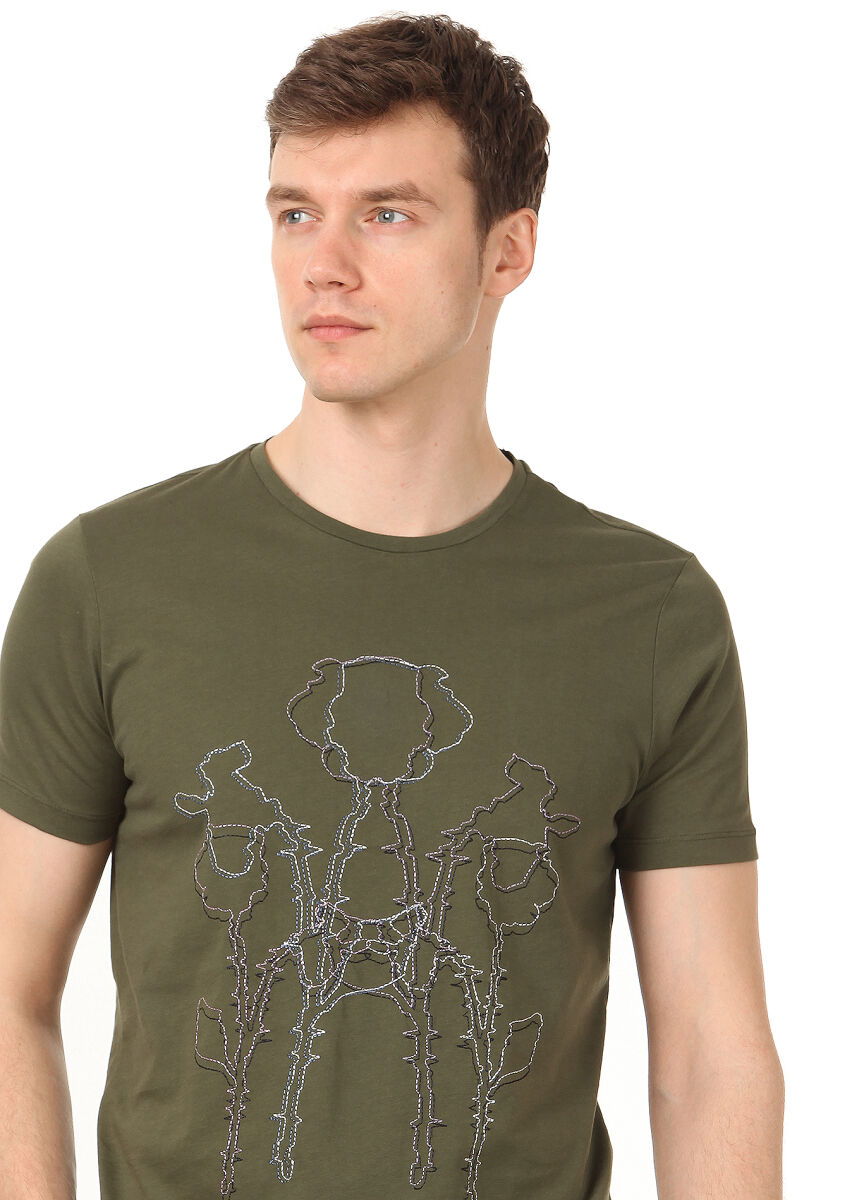 Haki Baskılı %100 Pamuk T-Shirt - 2