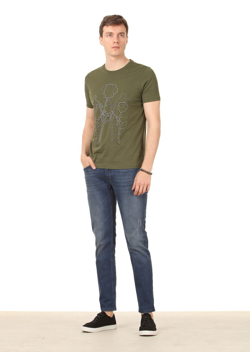 Haki Baskılı %100 Pamuk T-Shirt - 3