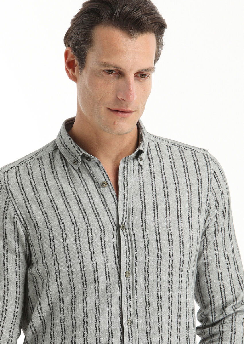 Haki Baskılı Regular Fit Dokuma Casual %100 Pamuk Gömlek - 3