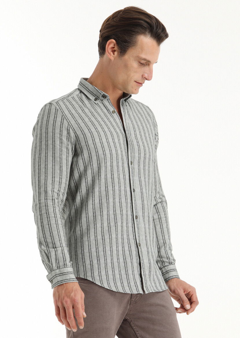 Haki Baskılı Regular Fit Dokuma Casual %100 Pamuk Gömlek - 4