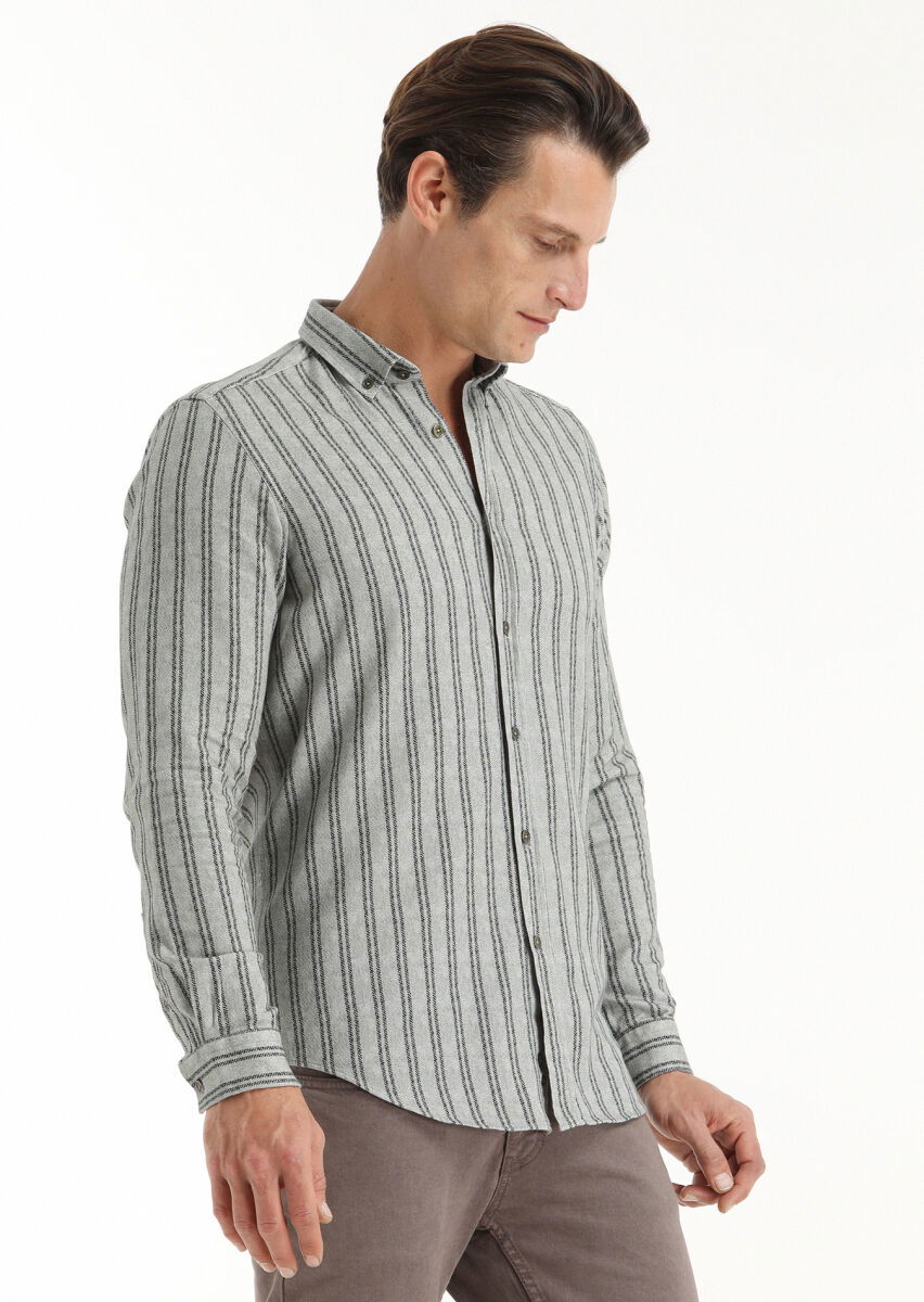 Haki Baskılı Regular Fit Dokuma Casual %100 Pamuk Gömlek - 4