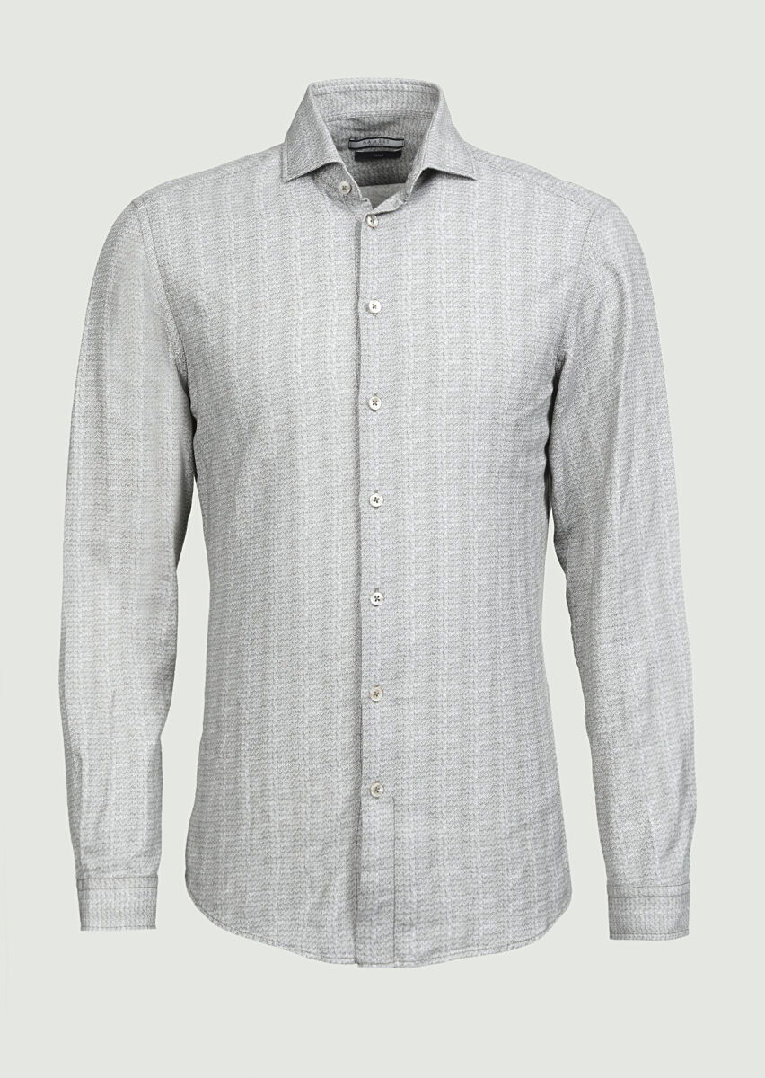 Haki Baskılı Slim Fit Dokuma Casual %100 Pamuk Gömlek - 6
