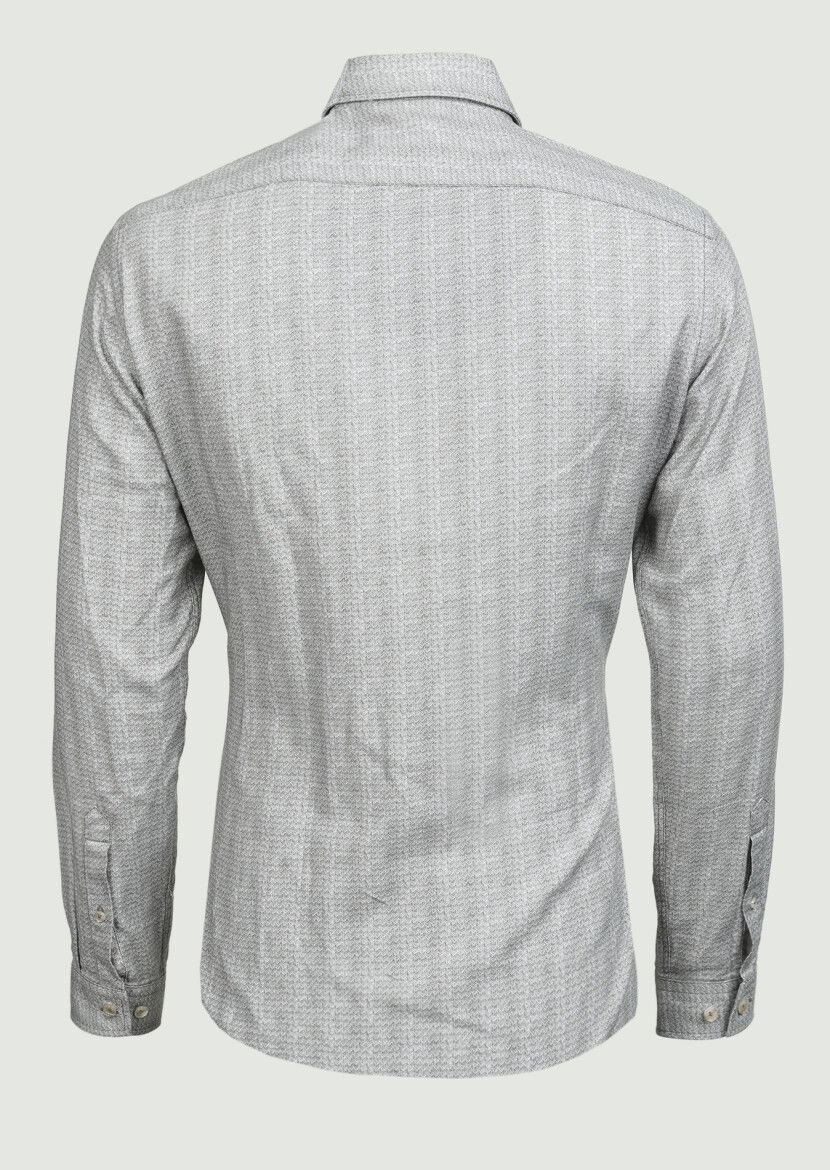 Haki Baskılı Slim Fit Dokuma Casual %100 Pamuk Gömlek - 7