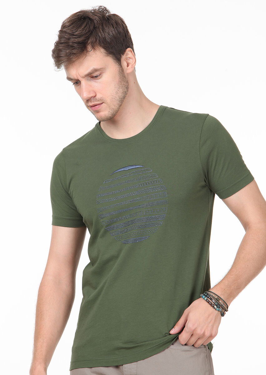 Haki Desenli %100 Pamuk T-Shirt - 2