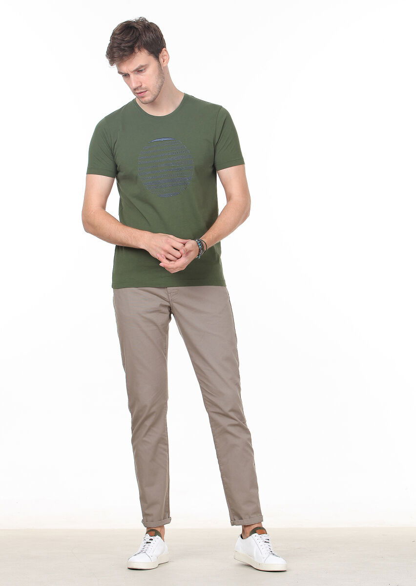 Haki Desenli %100 Pamuk T-Shirt - 3