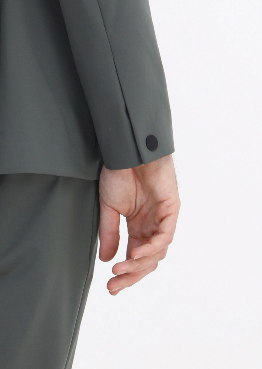 Haki Düz Comfort Fit Örme Takım Elbise - 5