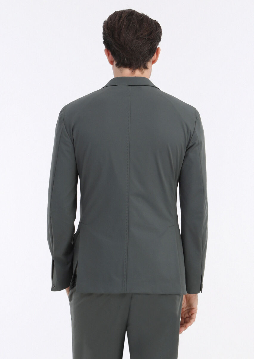 Haki Düz Comfort Fit Örme Takım Elbise - 6