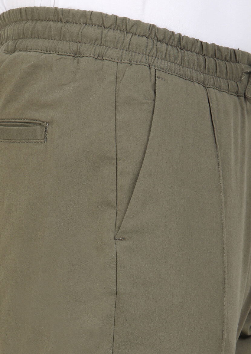 Haki Düz Dokuma Jogging Fit Casual Pamuk Karışımlı Pantolon - 4