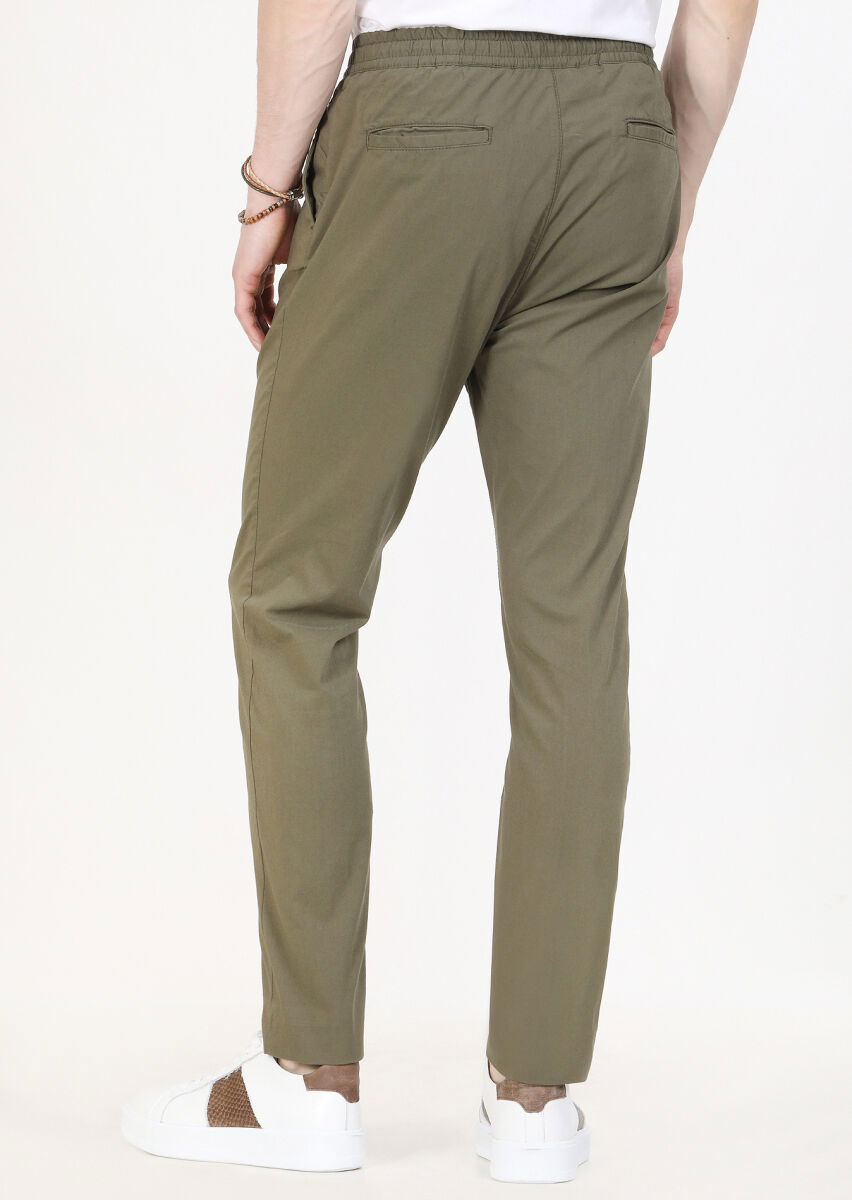 Haki Düz Dokuma Jogging Fit Casual Pamuk Karışımlı Pantolon - 5