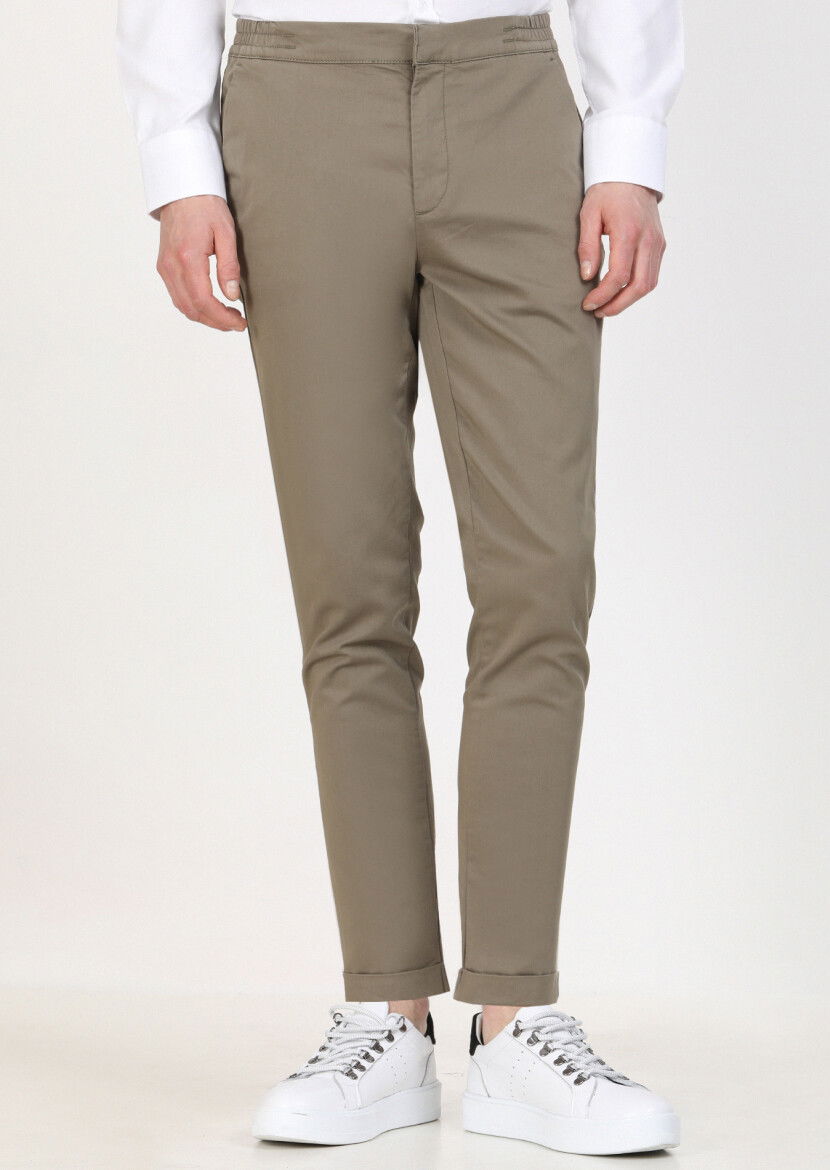 Haki Düz Dokuma Jogging Fit Casual Pamuk Karışımlı Pantolon - 2