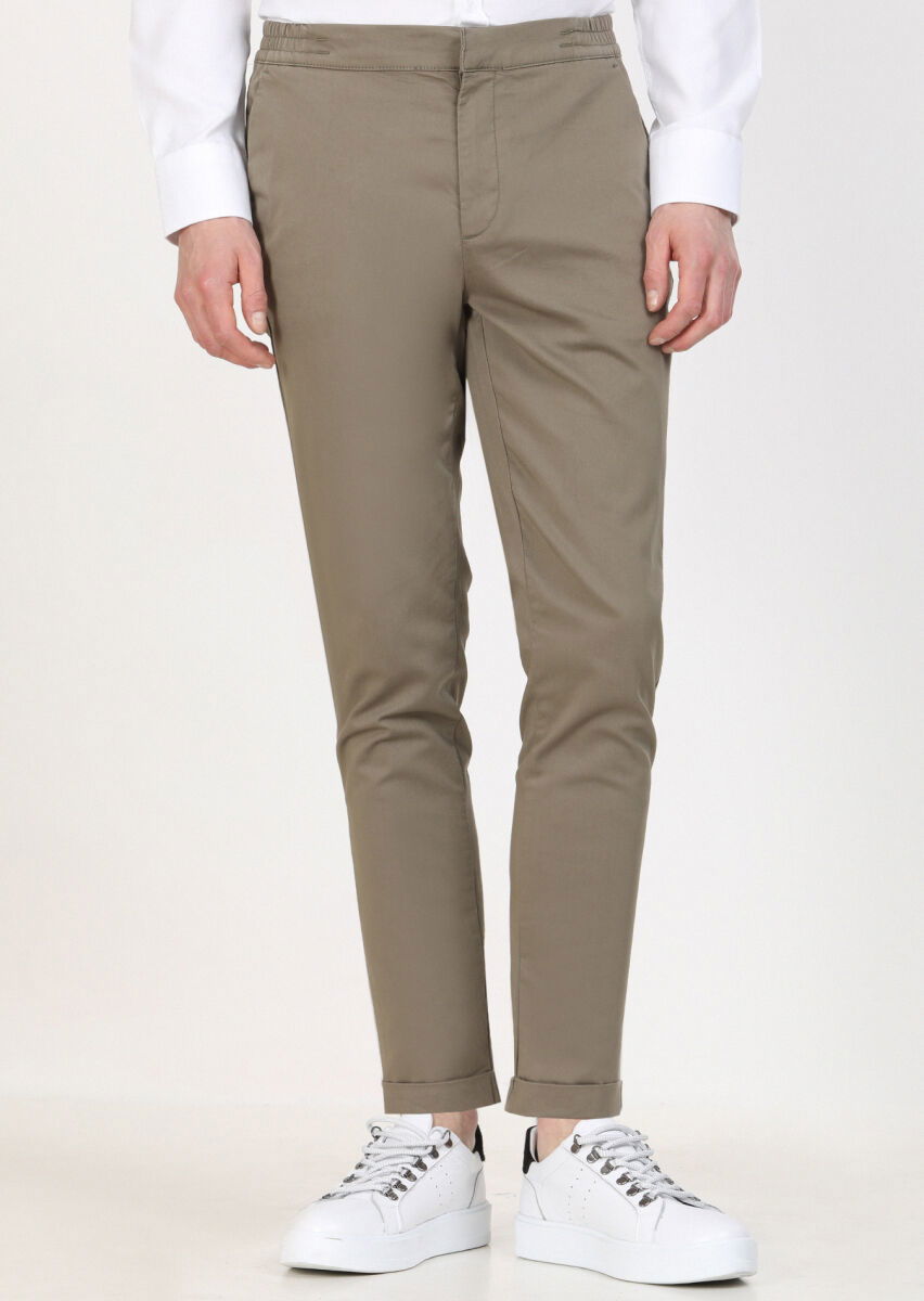 Haki Düz Dokuma Jogging Fit Casual Pamuk Karışımlı Pantolon - 2