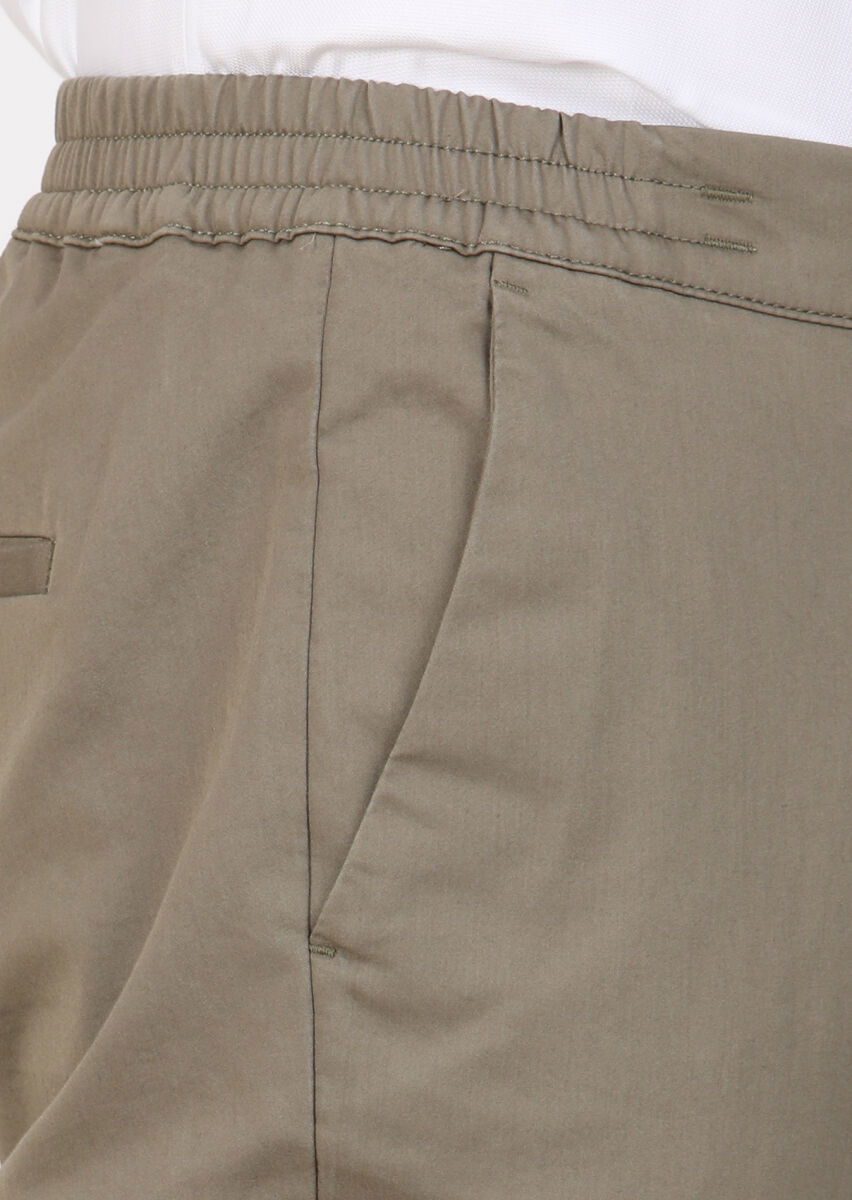 Haki Düz Dokuma Jogging Fit Casual Pamuk Karışımlı Pantolon - 3