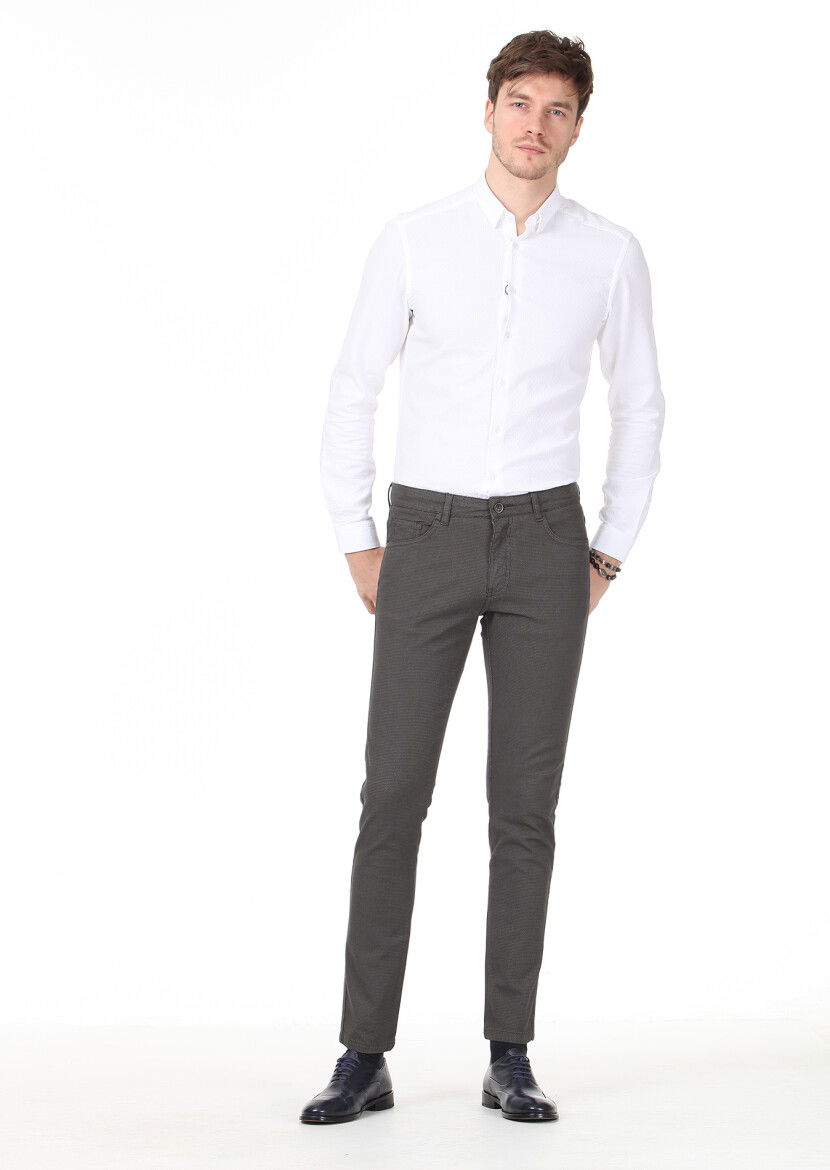 Haki Düz Dokuma Slim Fit Casual Pamuk Karışımlı Pantolon 