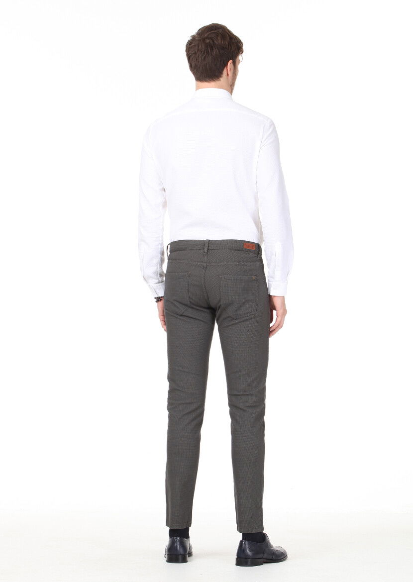 Haki Düz Dokuma Slim Fit Casual Pamuk Karışımlı Pantolon - 4