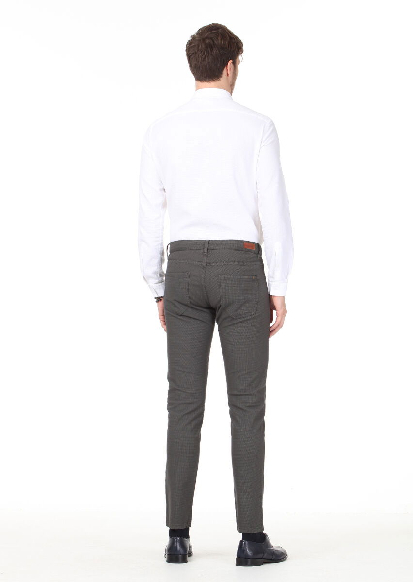 Haki Düz Dokuma Slim Fit Casual Pamuk Karışımlı Pantolon - 4