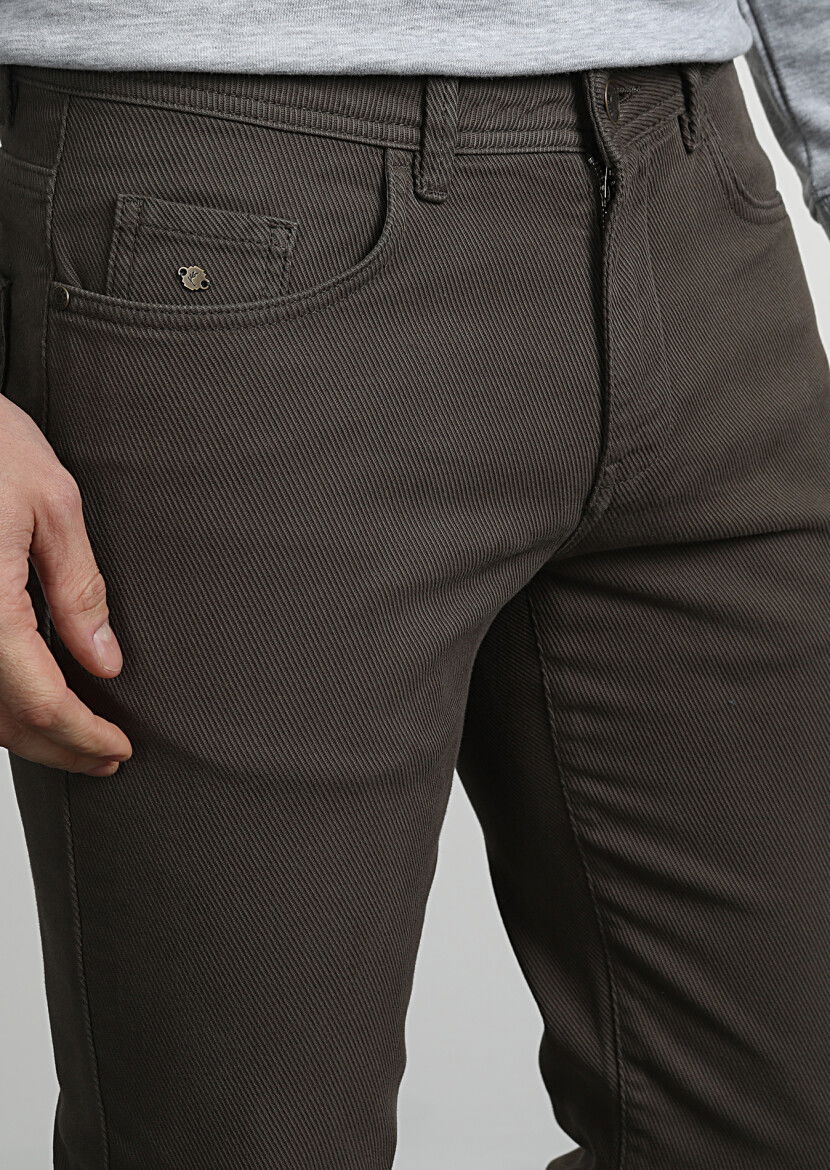 Haki Düz Dokuma Slim Fit Casual Pamuk Karışımlı Pantolon 