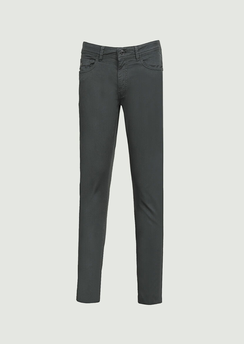 Haki Düz Dokuma Slim Fit Casual Pamuk Karışımlı Pantolon - 6