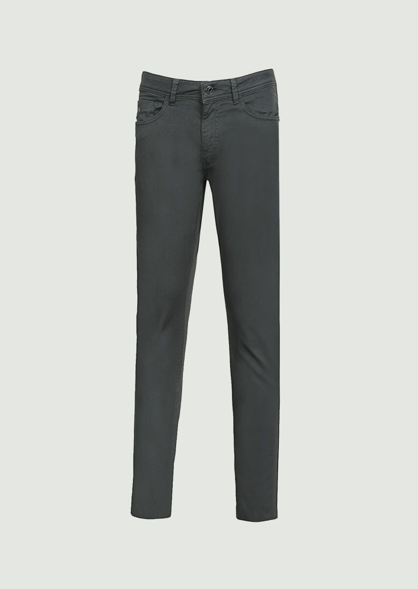 Haki Düz Dokuma Slim Fit Casual Pamuk Karışımlı Pantolon - 6