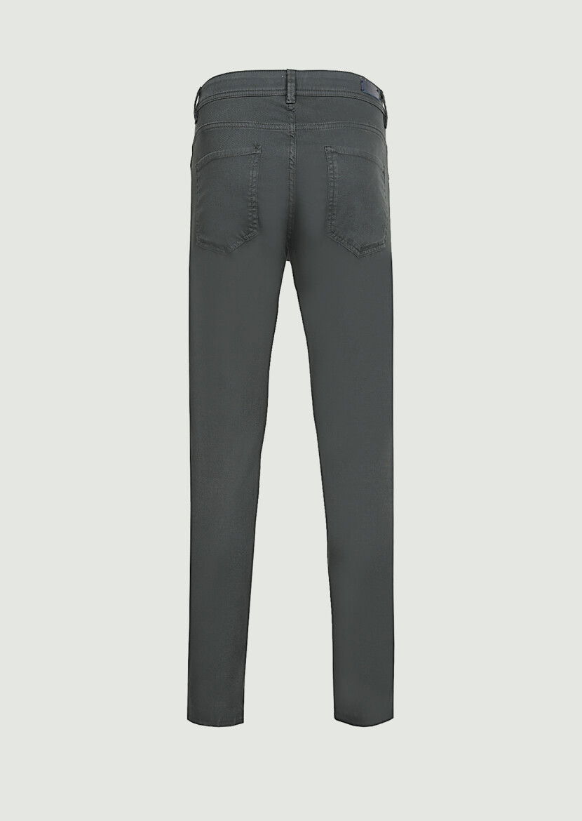 Haki Düz Dokuma Slim Fit Casual Pamuk Karışımlı Pantolon - 7