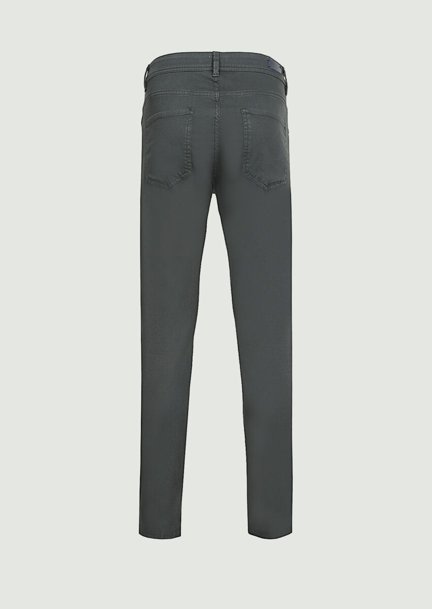 Haki Düz Dokuma Slim Fit Casual Pamuk Karışımlı Pantolon - 7