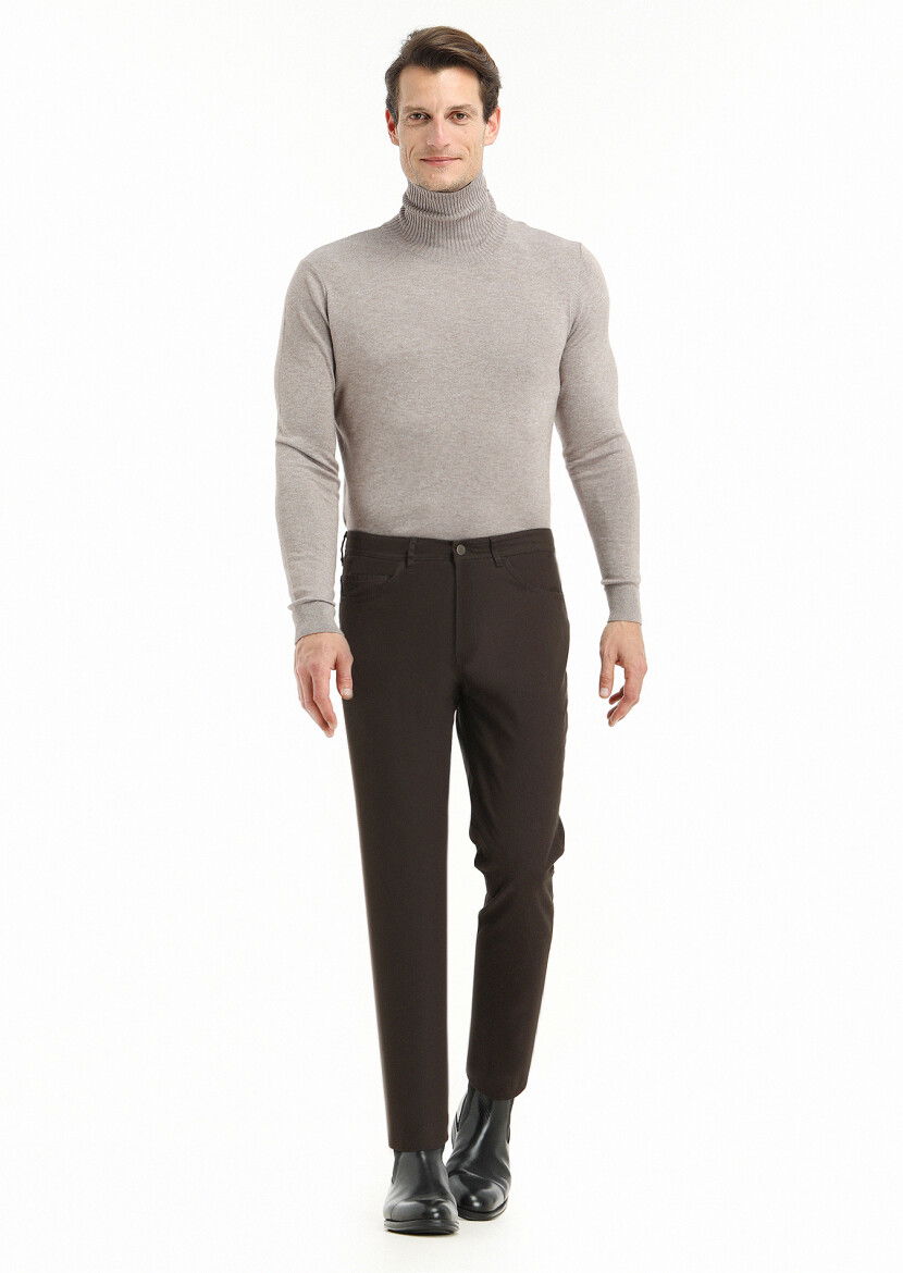 Haki Düz Dokuma Slim Fit Casual Pamuk Karışımlı Pantolon 