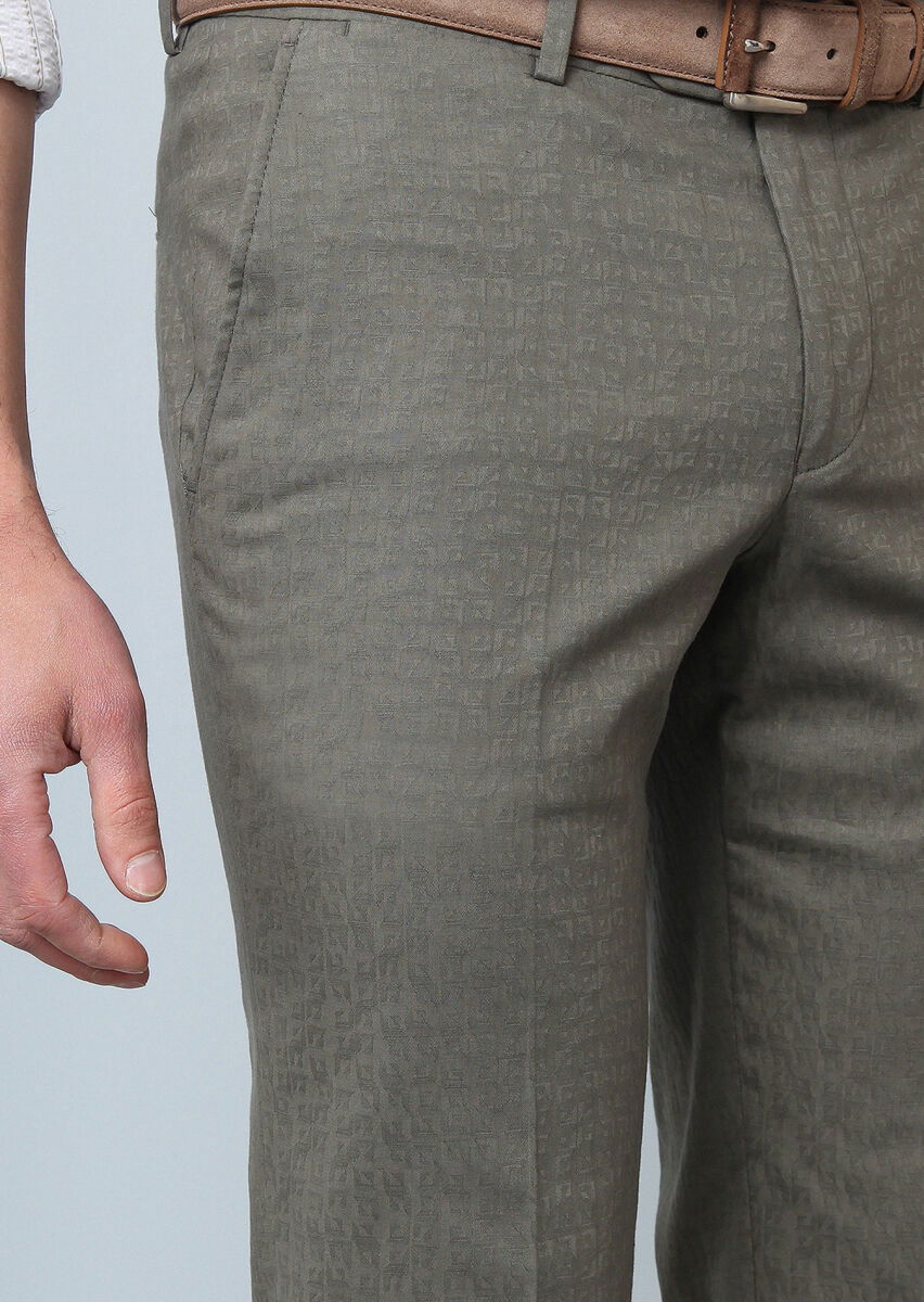 Haki Düz Kumaş Modern Fit Klasik Pamuk Karışımlı Pantolon - 2