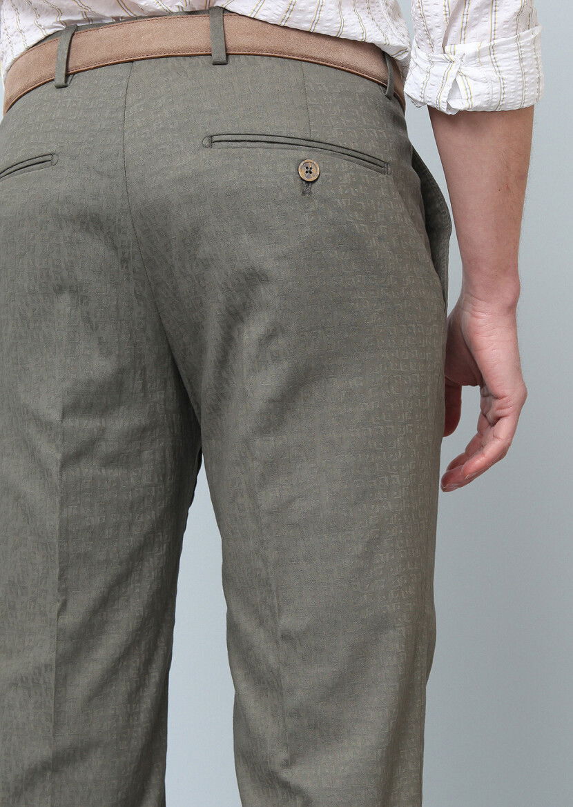 Haki Düz Kumaş Modern Fit Klasik Pamuk Karışımlı Pantolon - 4