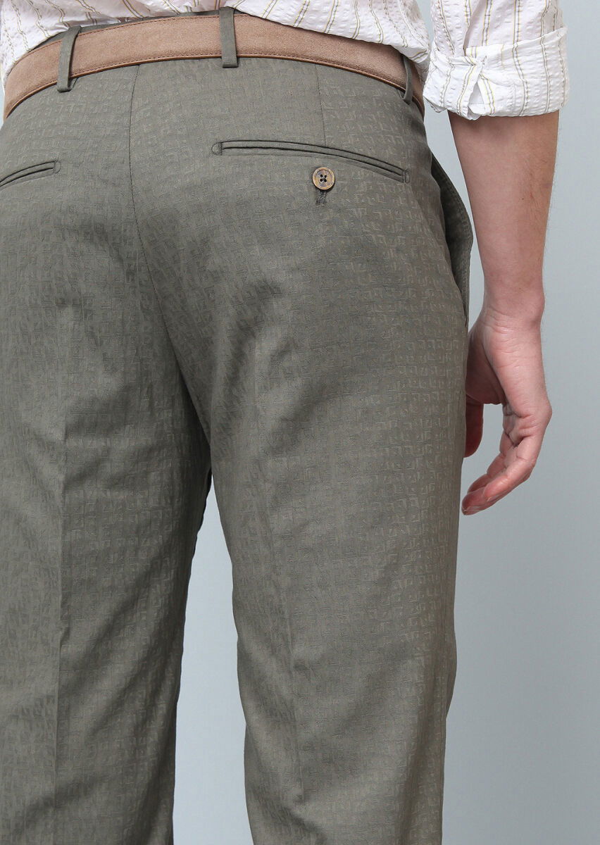 Haki Düz Kumaş Modern Fit Klasik Pamuk Karışımlı Pantolon - 4