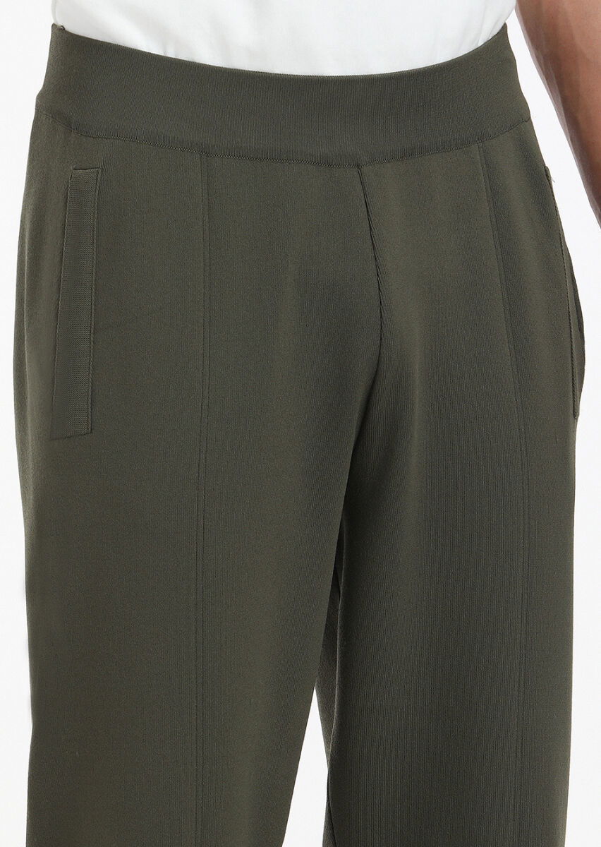 Haki Düz Örme Casual Trıko Pantolon - 3