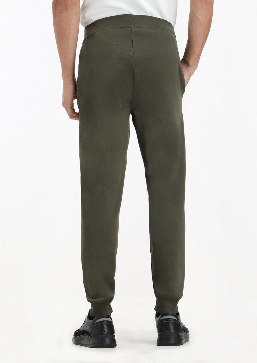 Haki Düz Örme Casual Trıko Pantolon - 4