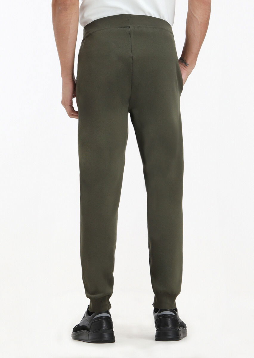 Haki Düz Örme Casual Trıko Pantolon - 4