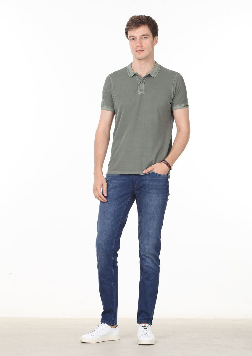 Haki Düz Polo Yaka %100 Pamuk T-Shirt - 3