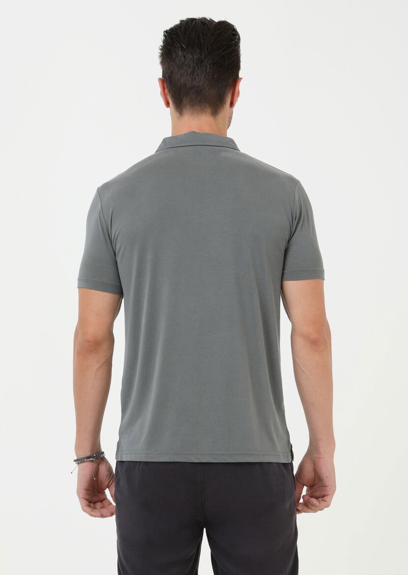 Haki Düz Polo Yaka %100 Pamuk T-Shirt - 5