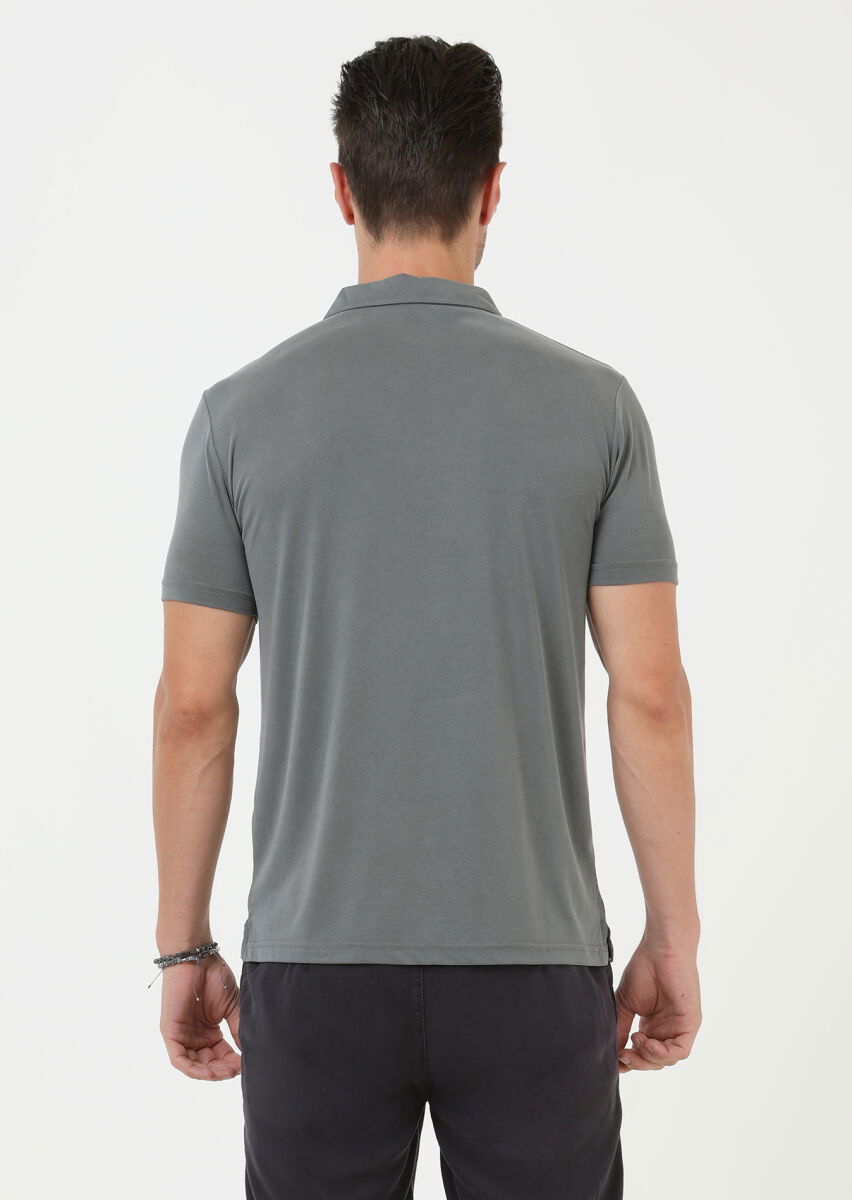 Haki Düz Polo Yaka %100 Pamuk T-Shirt - 5
