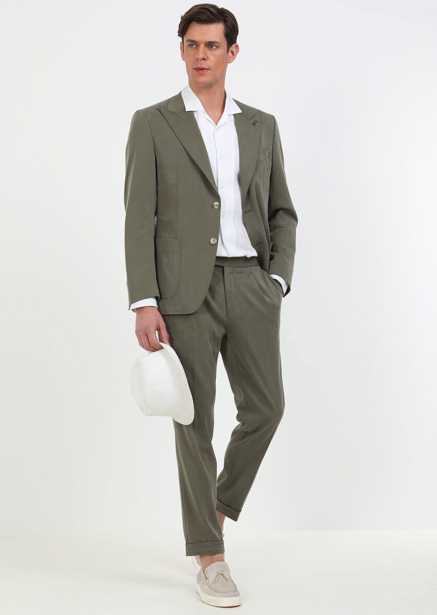 Haki Düz Zeroweight Slim Fit Takım Elbise - 3