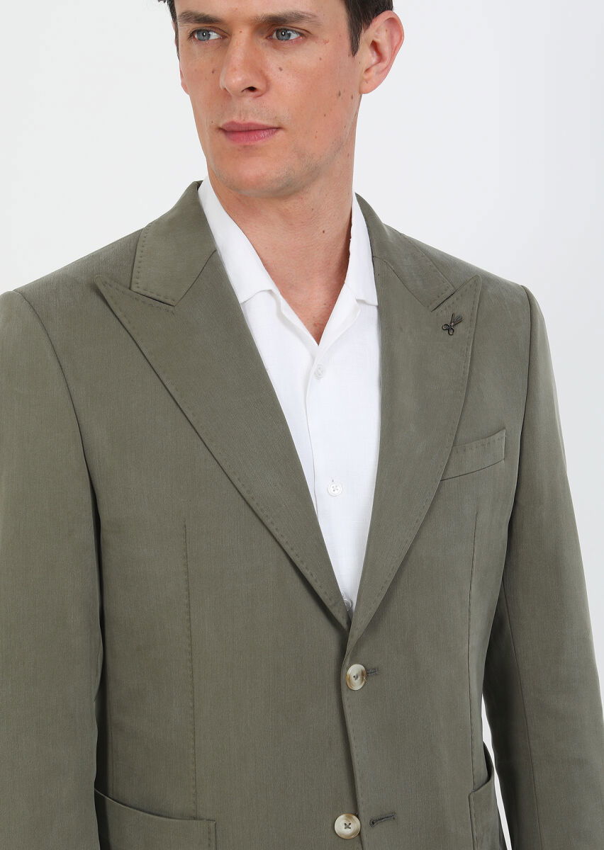Haki Düz Zeroweight Slim Fit Takım Elbise - 4