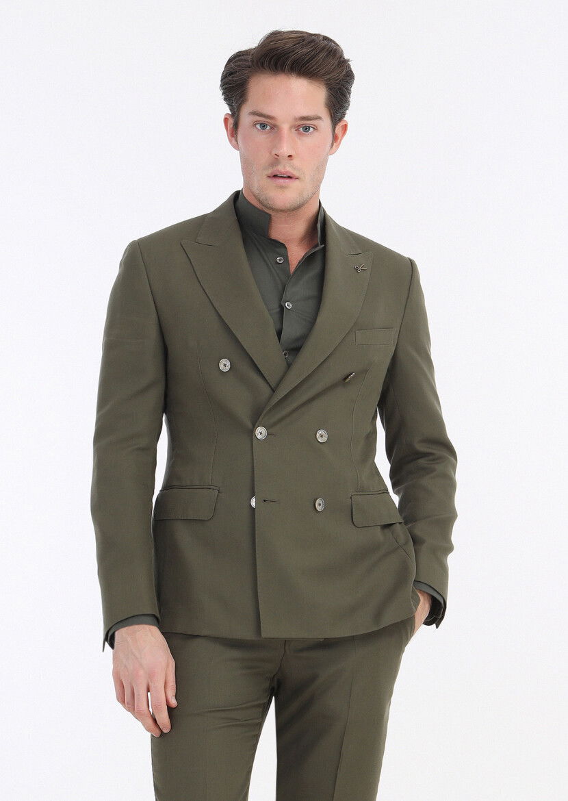Haki Düz Zeroweight Slim Fit Takım Elbise - 2