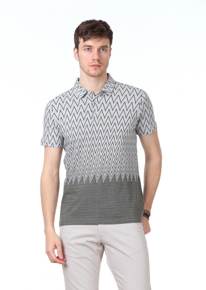 Haki Jakarlı Polo Yaka %100 Pamuk T-Shirt - 1