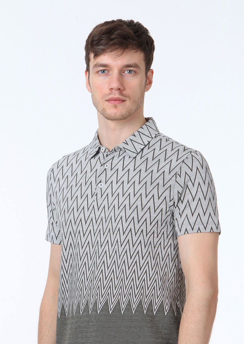 Haki Jakarlı Polo Yaka %100 Pamuk T-Shirt - 3