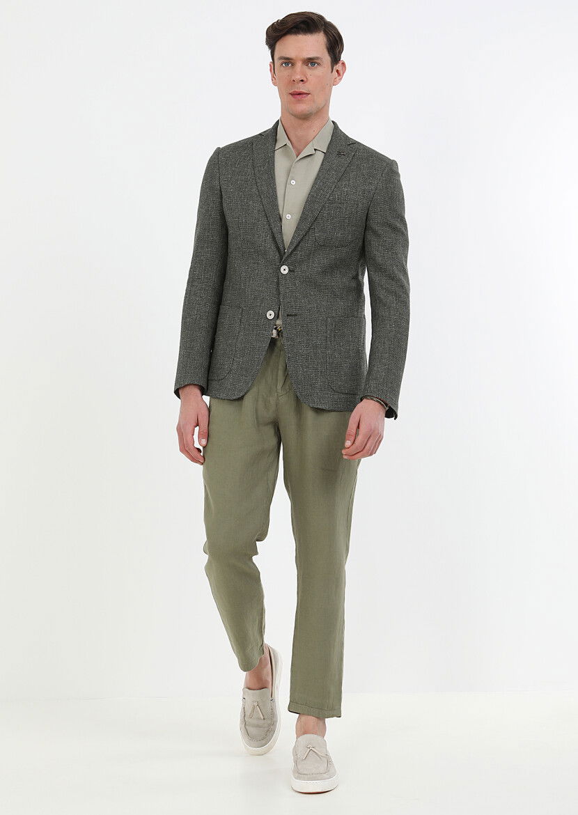 Haki Mikro Zeroweight Slim Fit Pamuk Karışımlı Ceket - 2