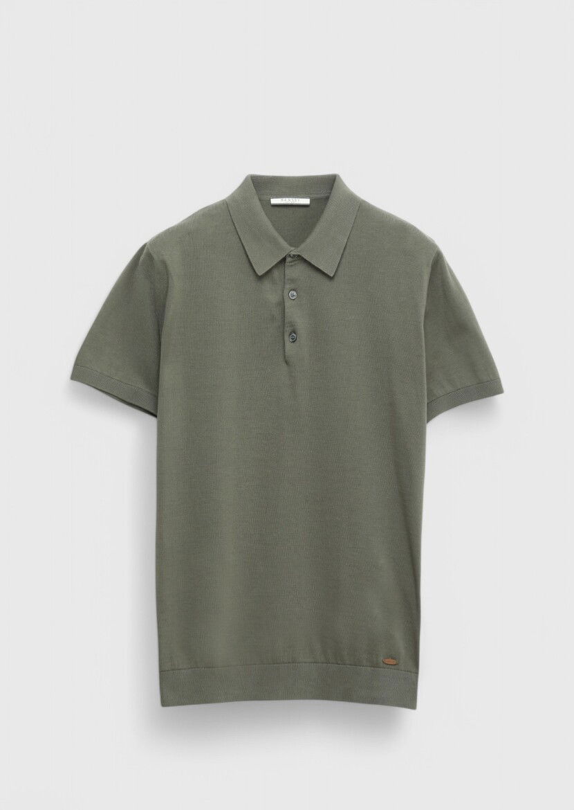 Haki Polo Yaka %100 Pamuk Triko - 7