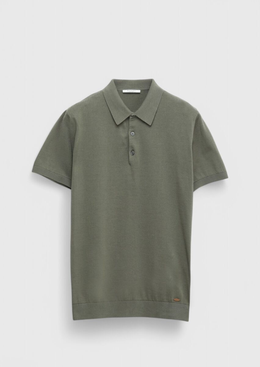 Haki Polo Yaka %100 Pamuk Triko - 7