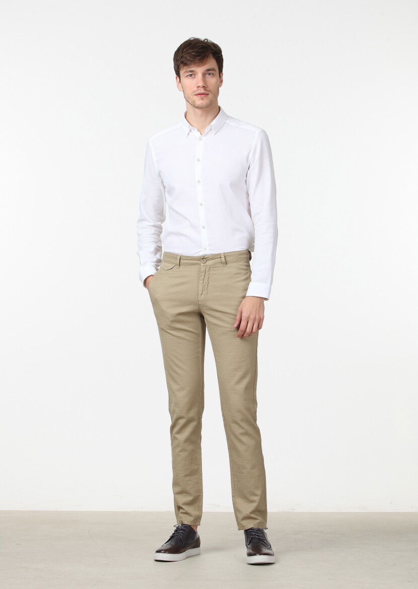 Hardal Düz Dokuma Regular Fit Casual Pamuk Karışımlı Pantolon 