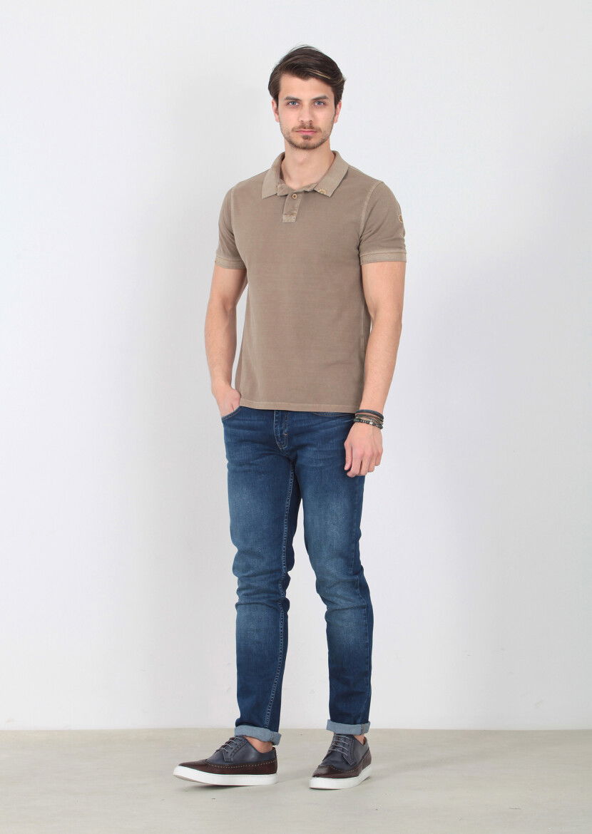 Hardal Düz Polo Yaka %100 Pamuk T-Shirt - 2