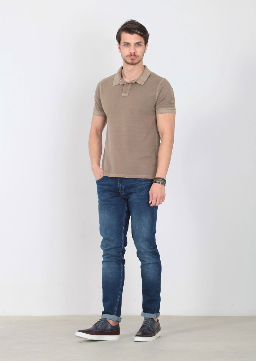 Hardal Düz Polo Yaka %100 Pamuk T-Shirt - 2